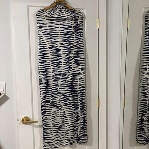 TRINA TURK Zebra Print Halter Maxi Dress Navy White High Slit Resort Sz S Sexy
